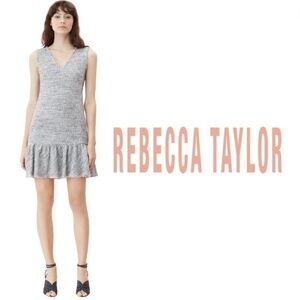 REBECCA Taylor Tweed V-Neck Dress in Blue/Grey Combo - Size 10